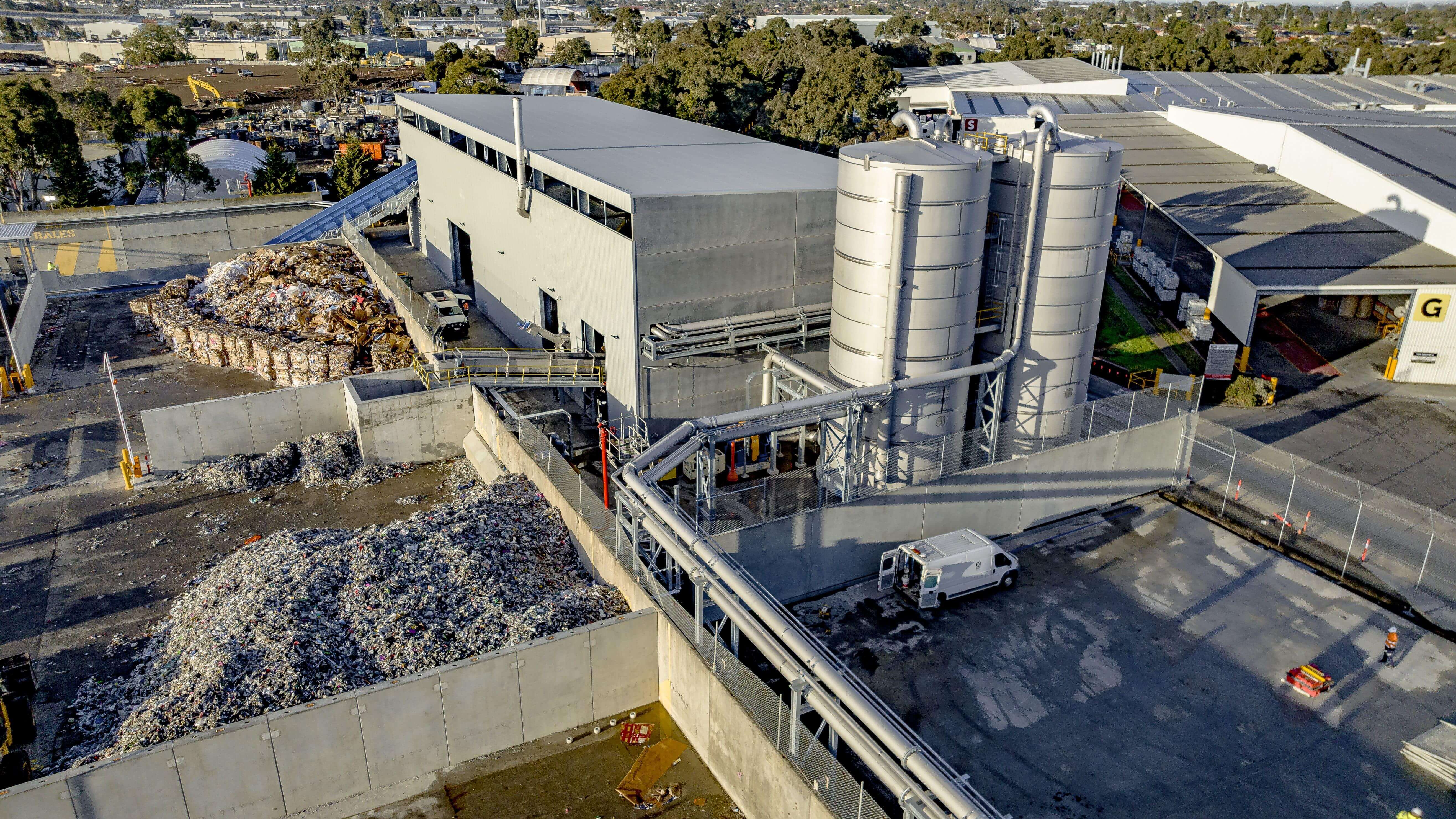 Drone shot of recycling facility