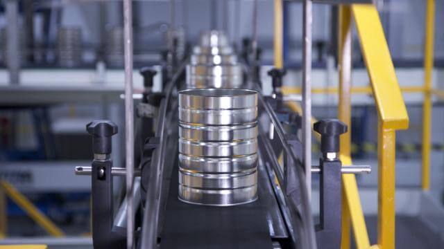 Infant formula can on production line
