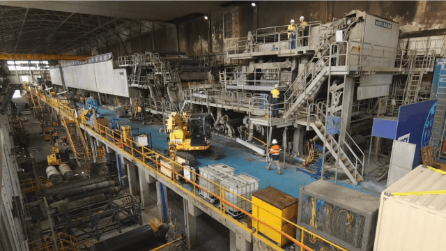 Interior of the Gibson Island paper mill while upgrade is underway