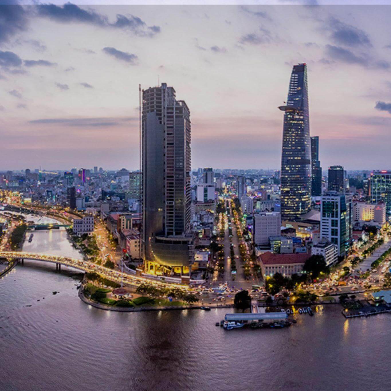 Image of river and city skyline in Vietnam